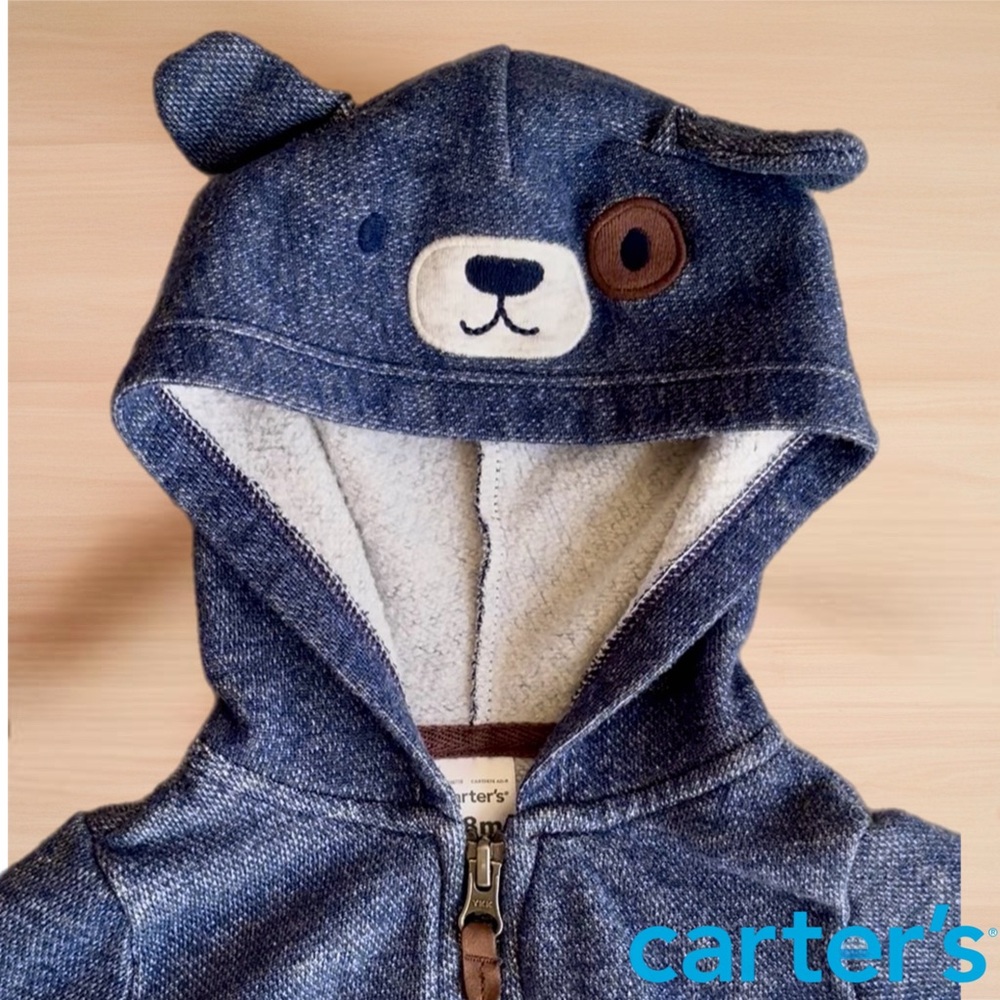 Carter's Navy Bear Hoodie with Ears - Picture 4 of 7
